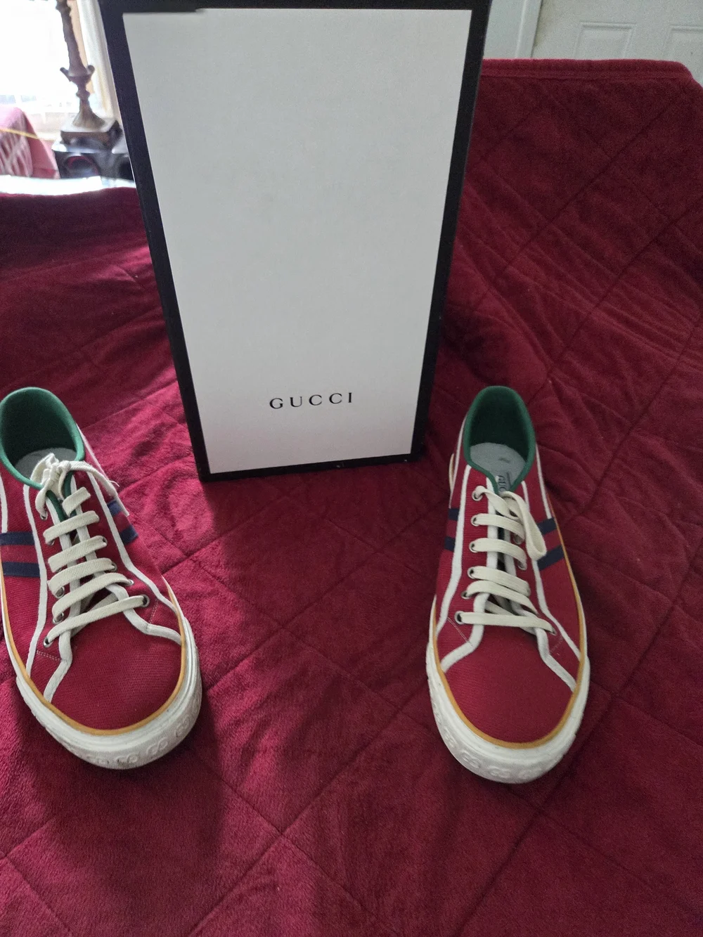Gucci Men’s Red Canvas Low-Top Sneakers with Green Lining